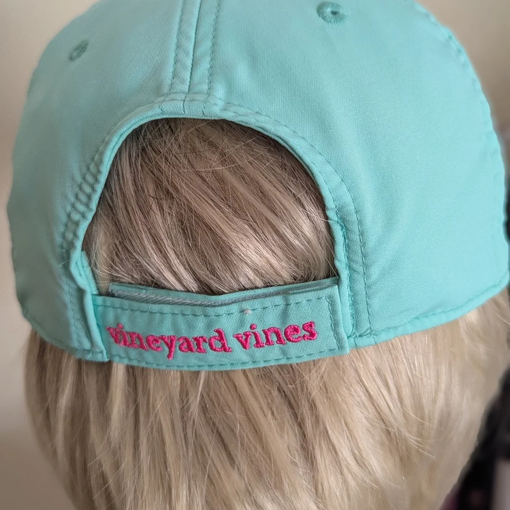 Vineyard Vines Mint Green Baseball Cap Pink Whale Adjustable Ponytail Hat